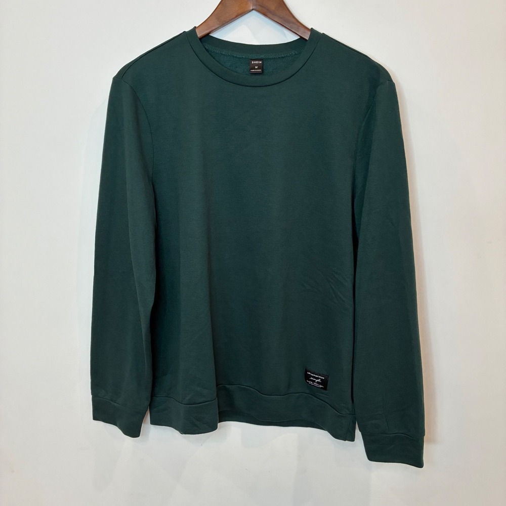 SHEIN Mens Dark Green Crewneck Sweatshirt Medium JIT7943607 Pullover Patch